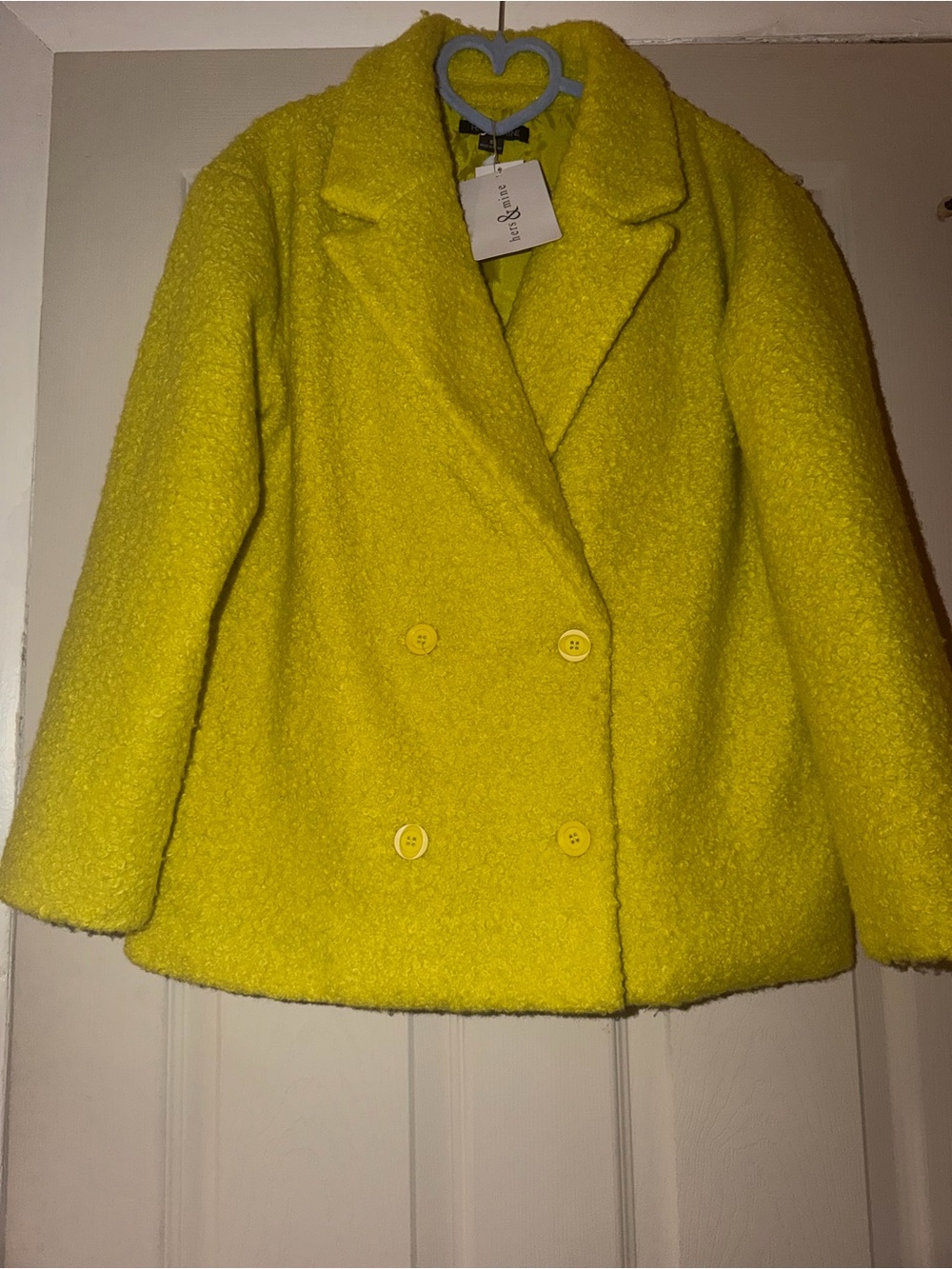 Stylish Neon Yellow Pea Coat Size Small